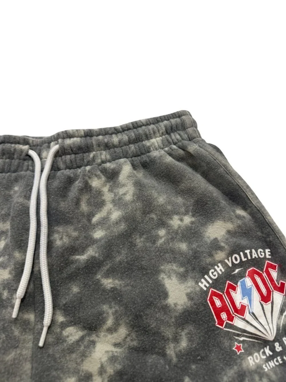 ACDC Charcoal Tie Dye Fleece Sweat Shorts Rock Graphic Drawstring Medium Women's